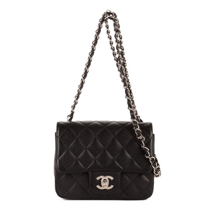 Chanel Mini Classic Single Flap Black Gray Calfskin Leather