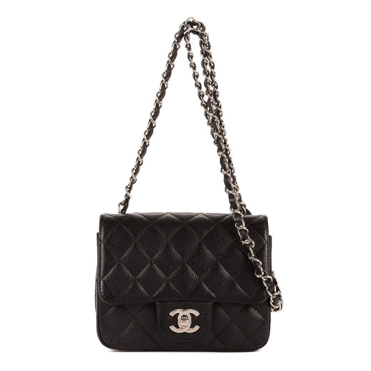 Chanel Mini Classic Single Flap Black Gray Calfskin Leather