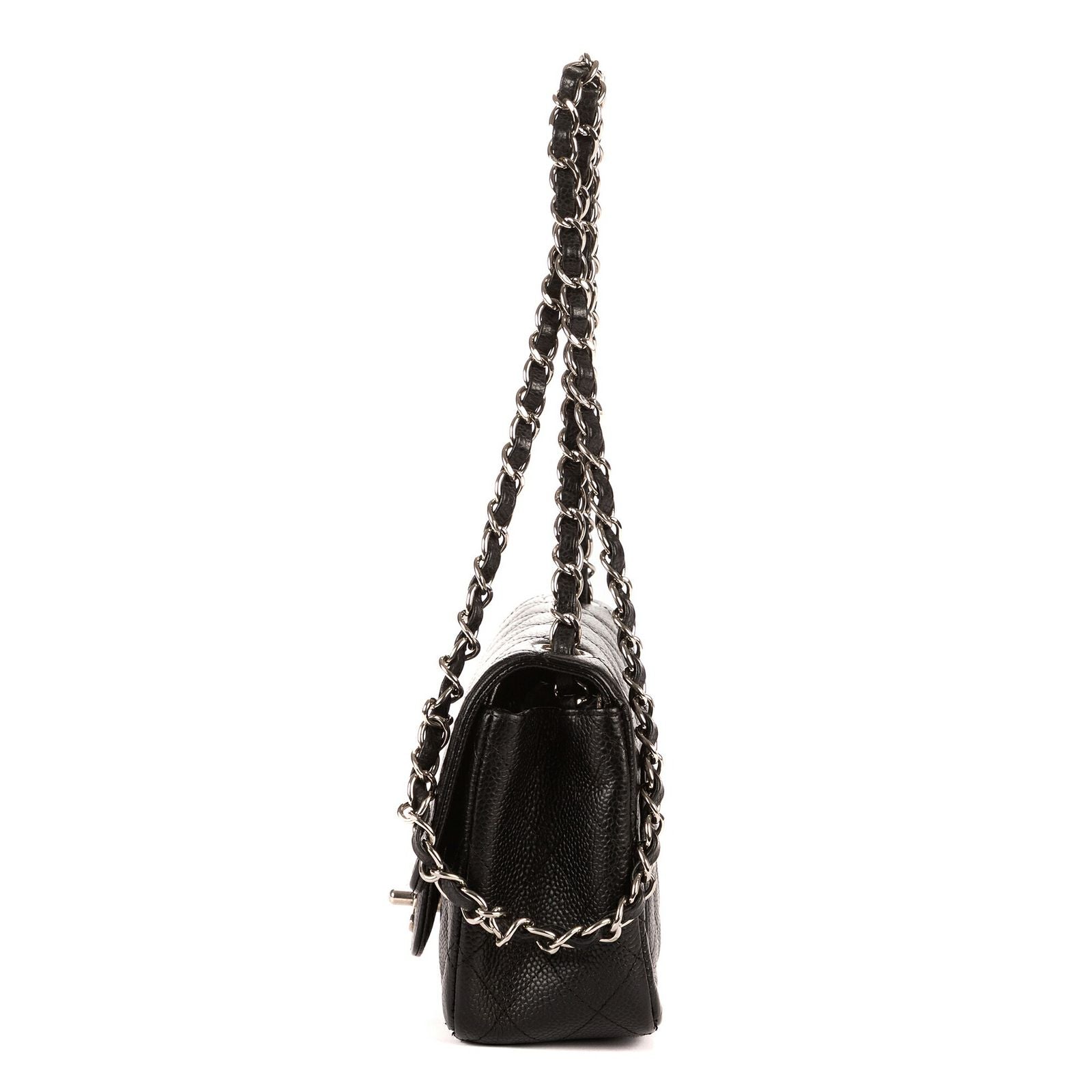 Chanel Mini Classic Single Flap Black Gray Calfskin Leather — view 3