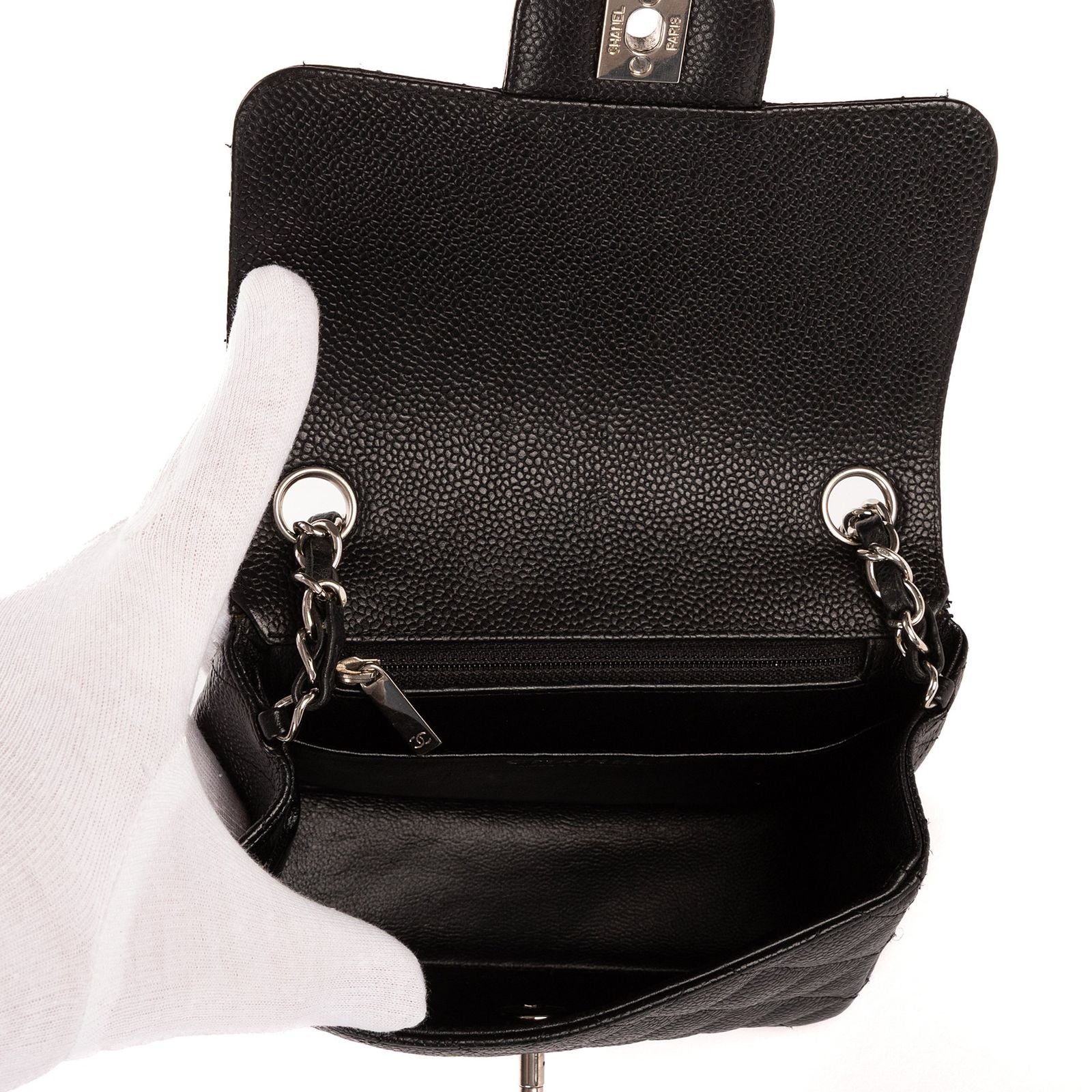 Chanel Mini Classic Single Flap Black Gray Calfskin Leather — view 9