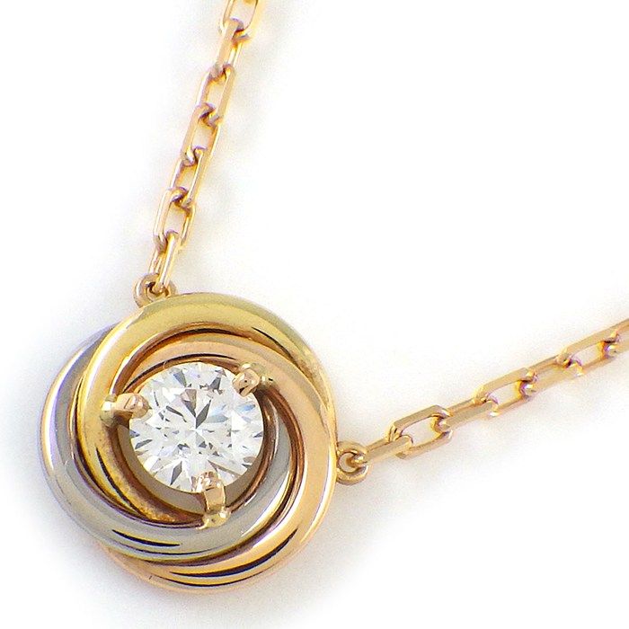 Cartier Necklace Trinity Three Color 1 Point Diamond 18k Pink Gold 18k White