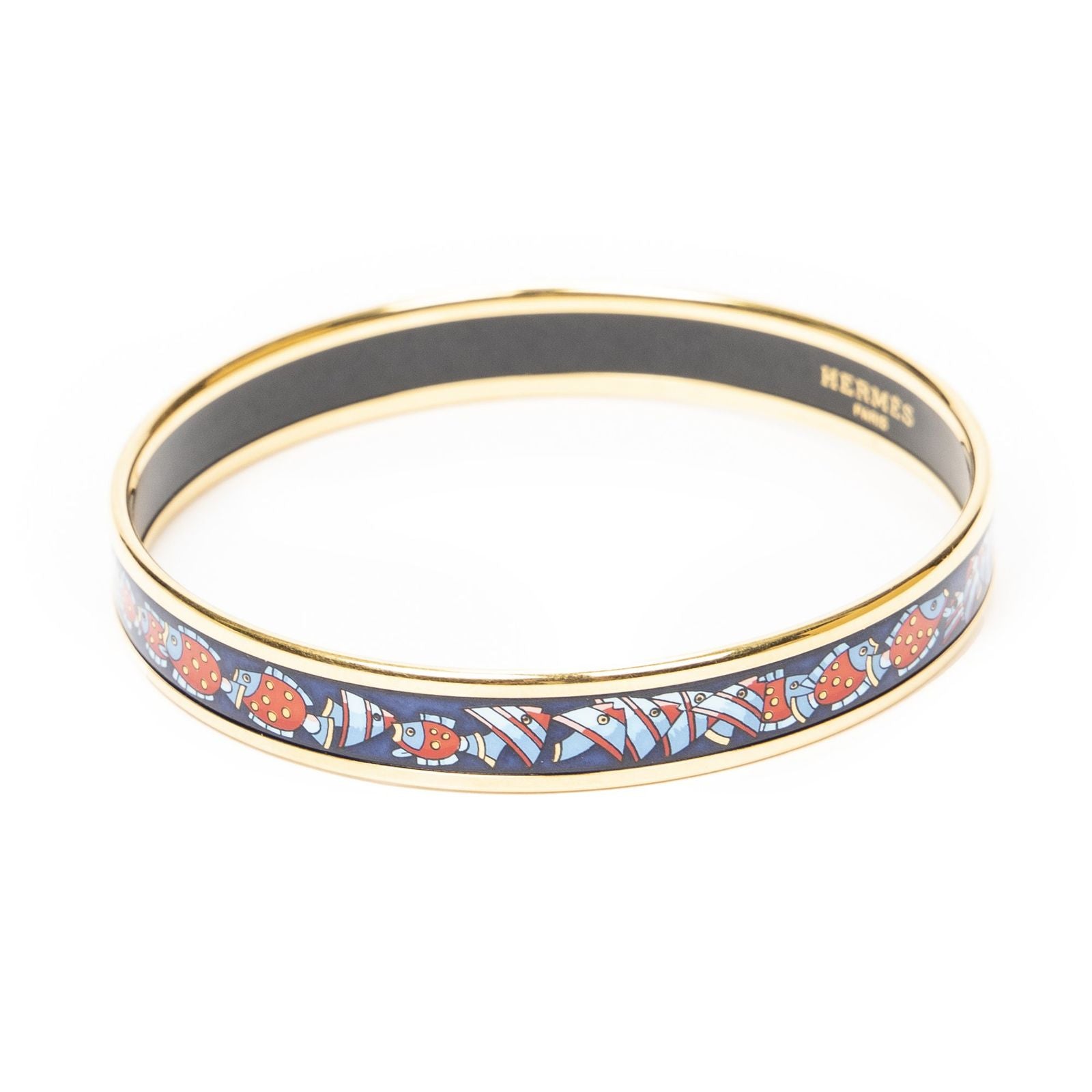 Hermes Enamel Bangle Navy Red Fish Motif Bracelet — view 2
