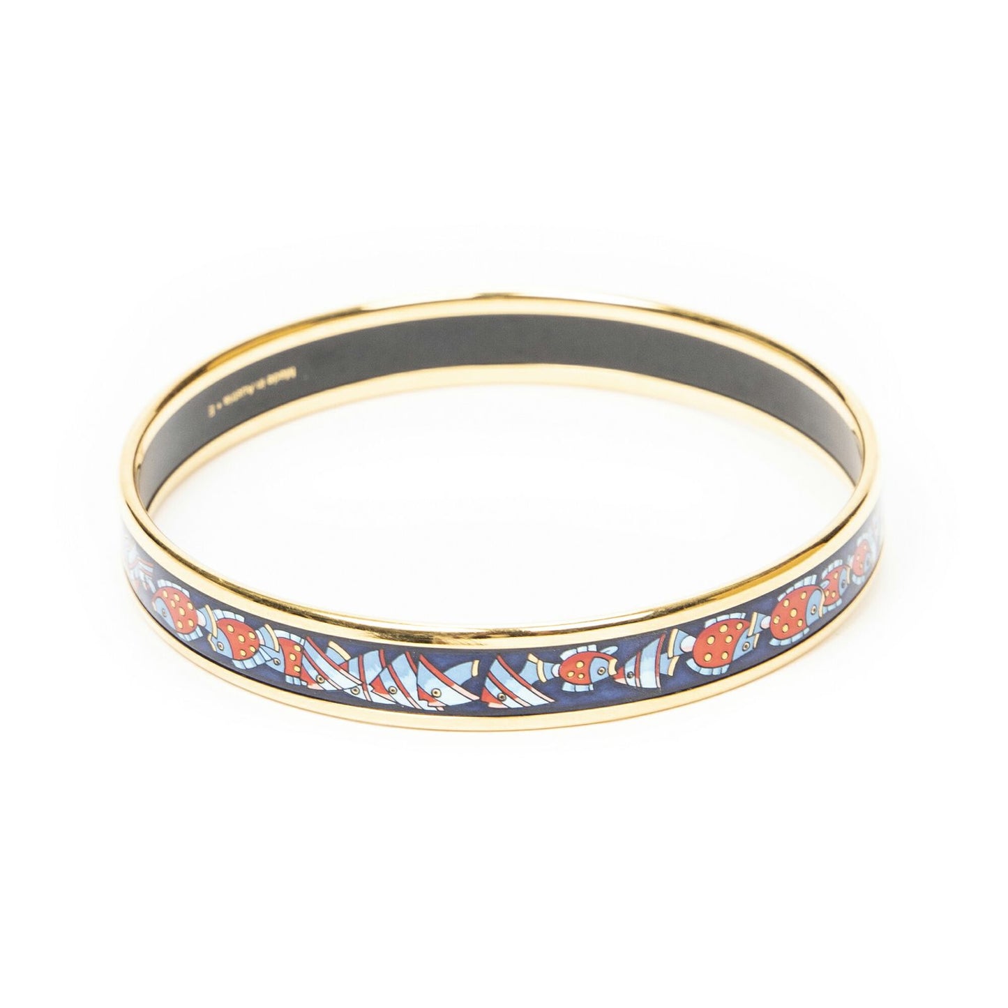Hermes Enamel Bangle Navy Red Fish Motif Bracelet — view 3