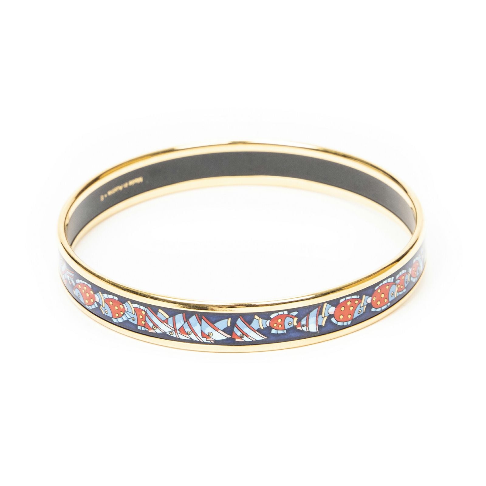 Hermes Enamel Bangle Navy Red Fish Motif Bracelet — view 3