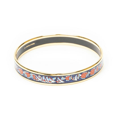 Hermes Enamel Bangle Navy Red Fish Motif Bracelet — view 3
