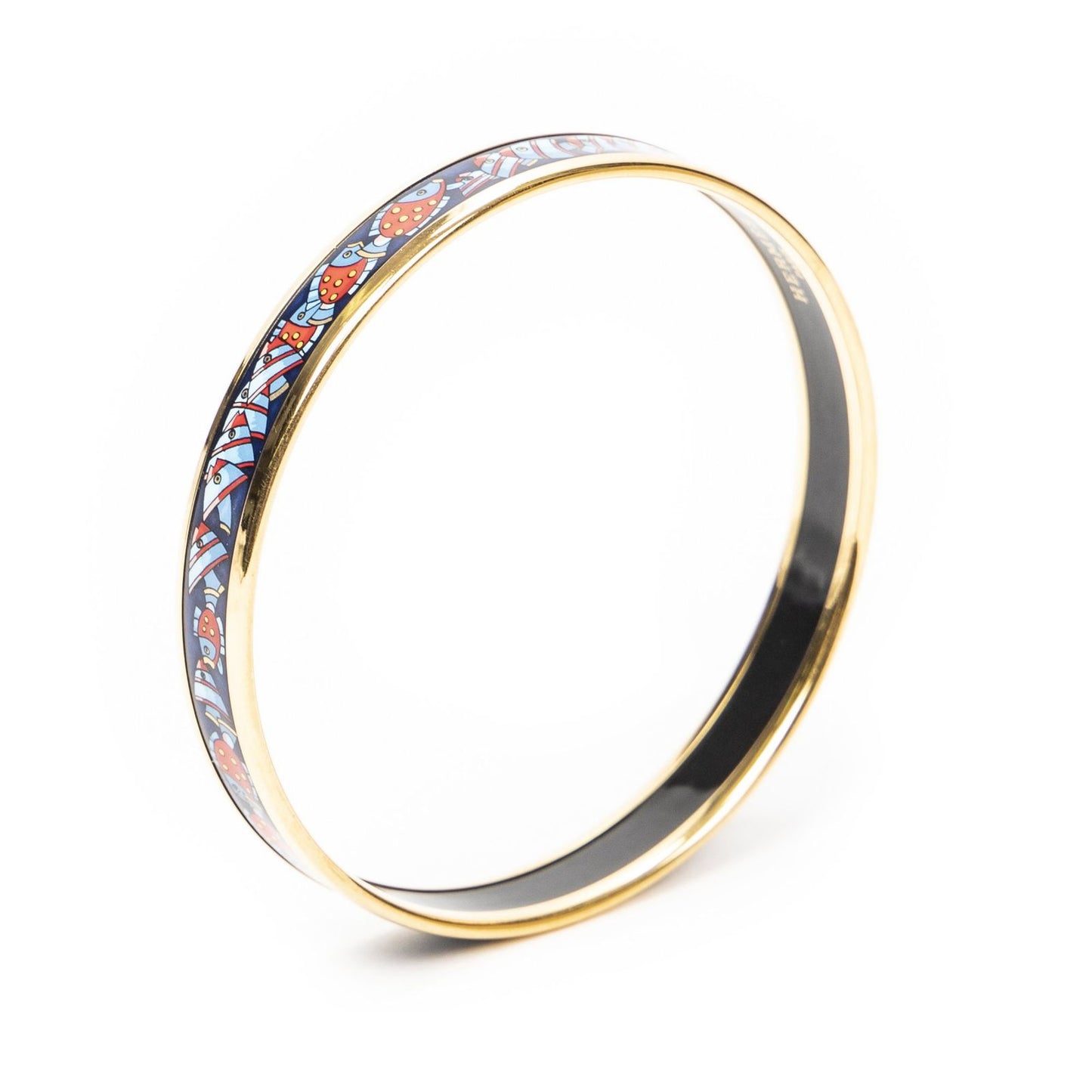 Hermes Enamel Bangle Navy Red Fish Motif Bracelet