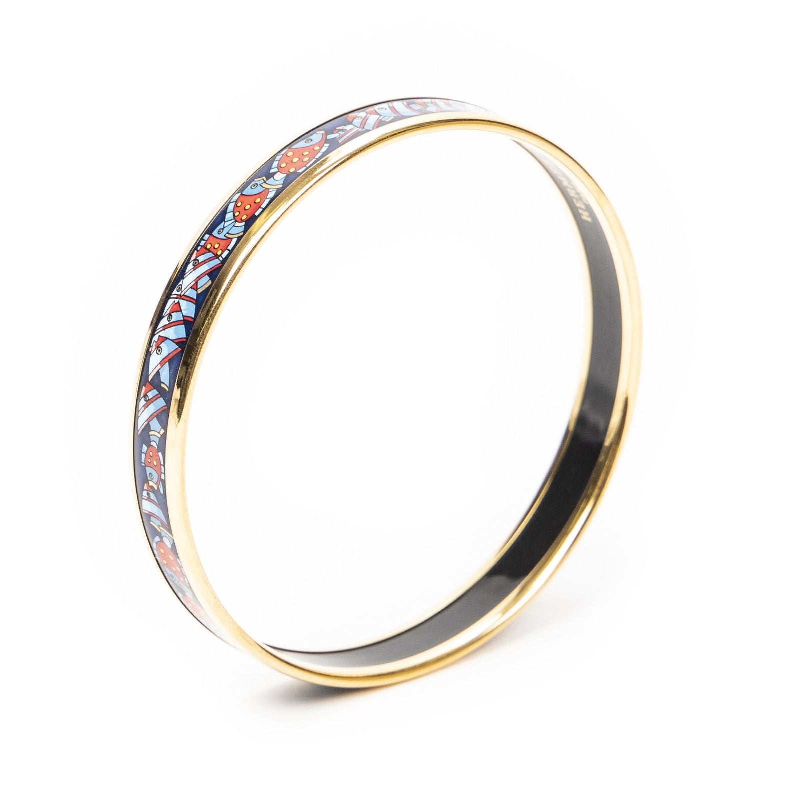 Hermes Enamel Bangle Navy Red Fish Motif Bracelet