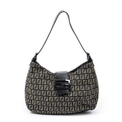 Fendi Shoulder Hobo Beige Dark Brown Zucchino Canvas