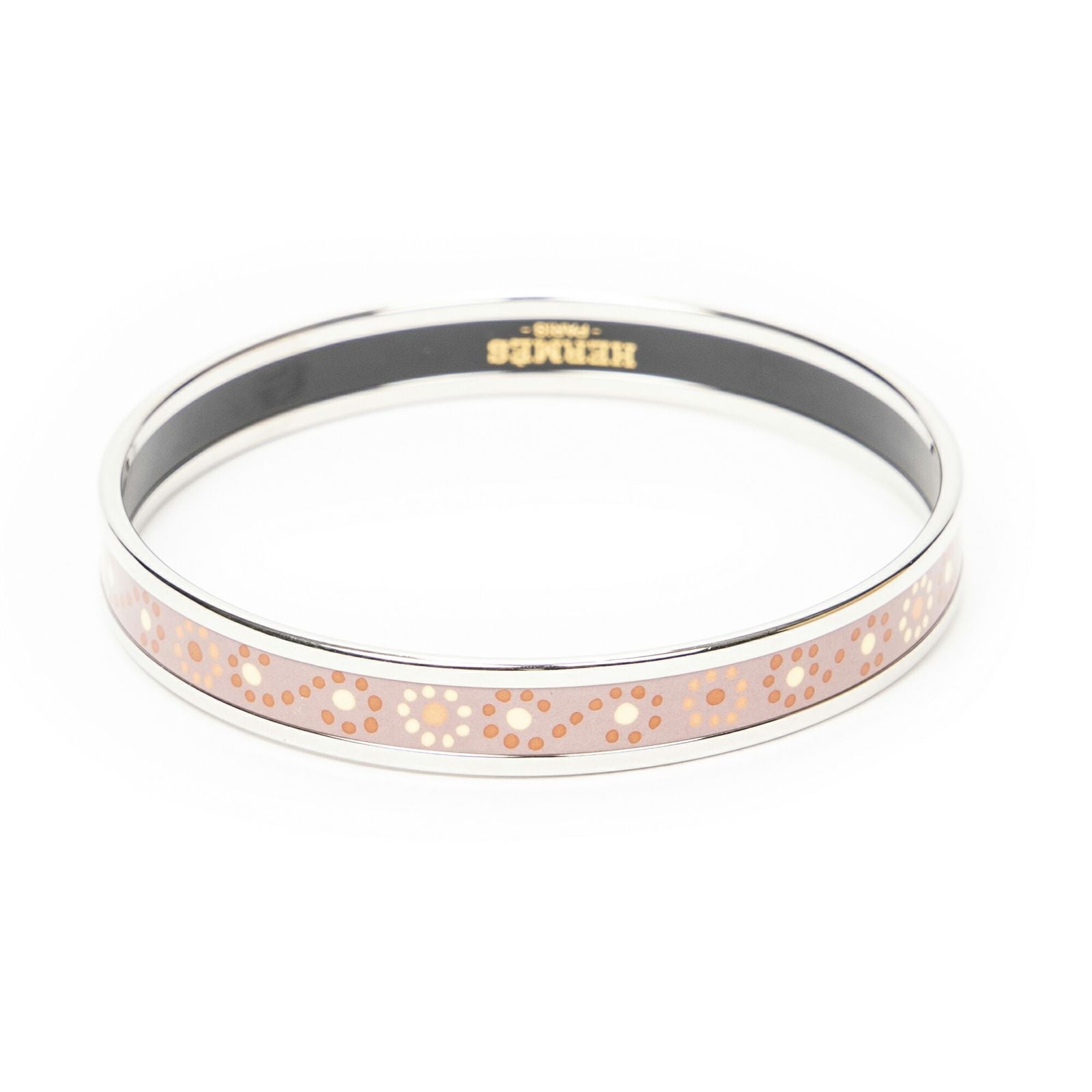 Hermes Enamel Bangle Pink Yellow Floral Dot Motif Bracelet — view 3
