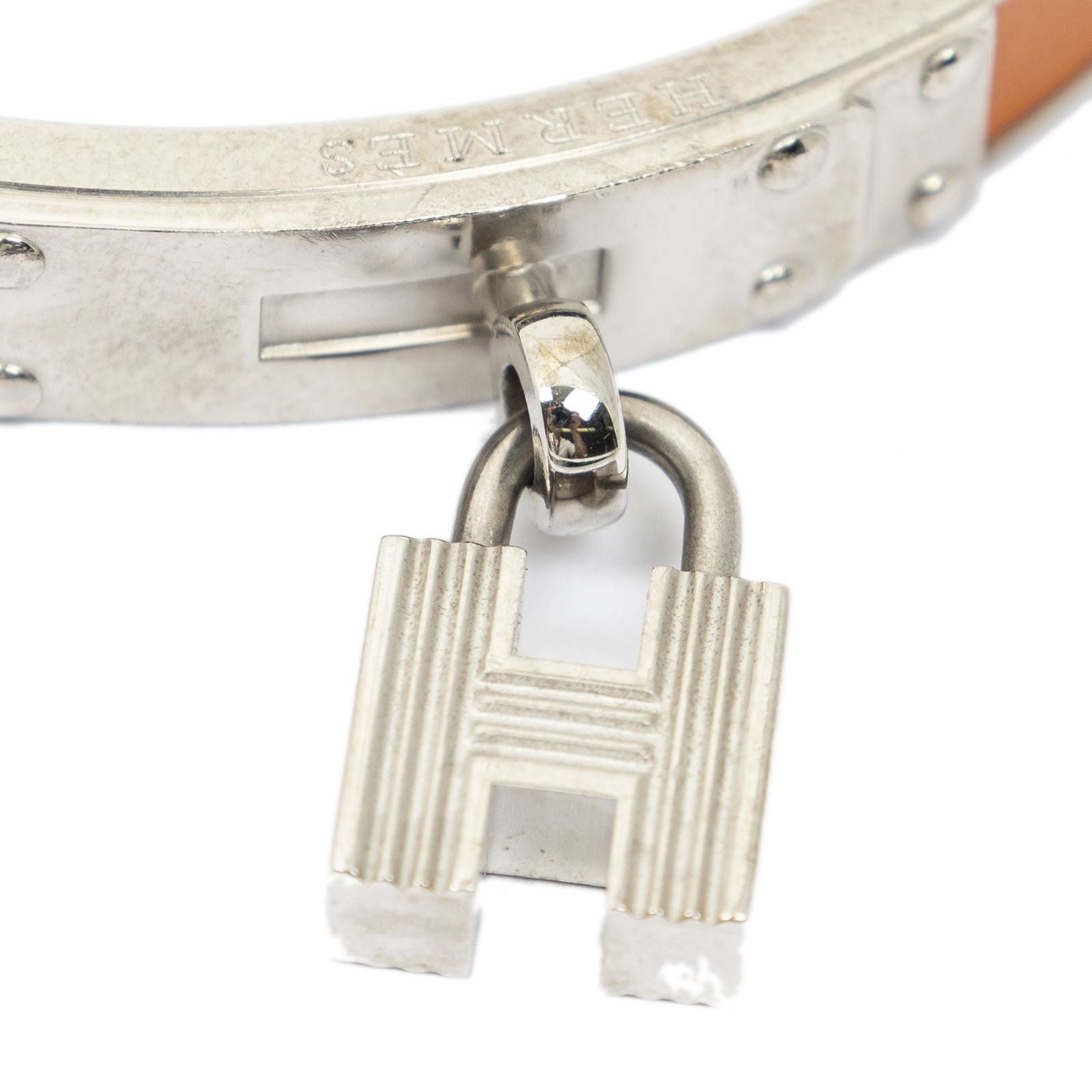Hermes Kelly Lock Bracelet Orange Calfskin Leather — view 3