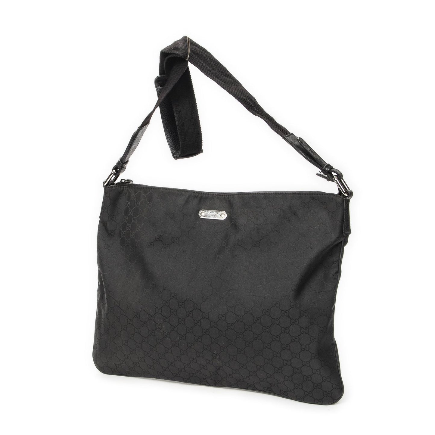 Gucci Large Flat Messenger Bag Black GG Nylon Canvas — view 2