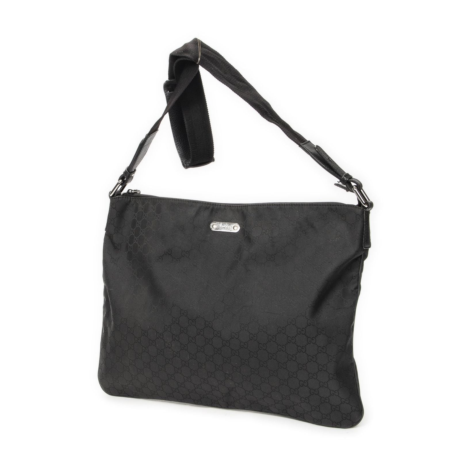 Gucci Large Flat Messenger Bag Black GG Nylon Canvas — view 2