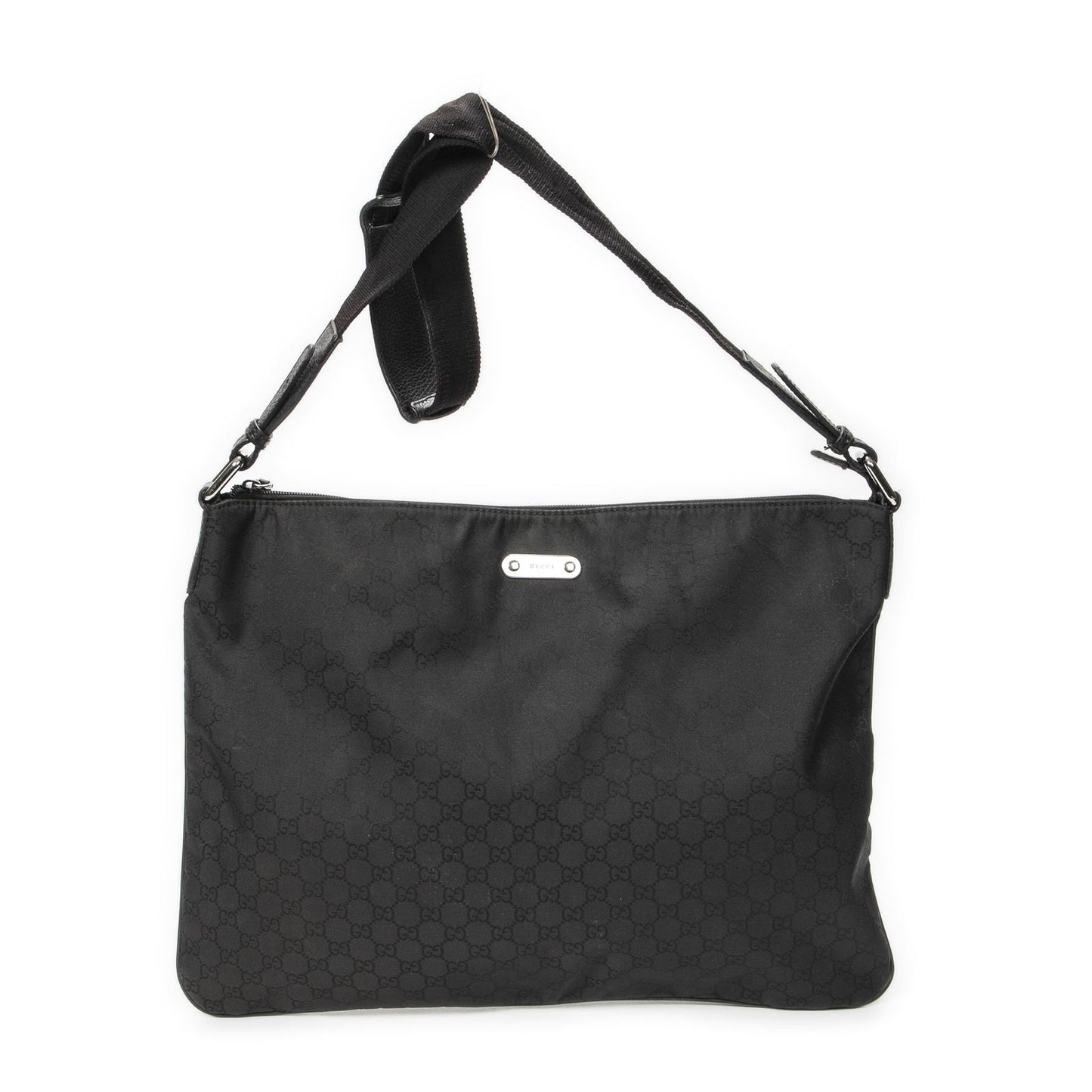 Gucci Large Flat Messenger Bag Black GG Nylon Canvas