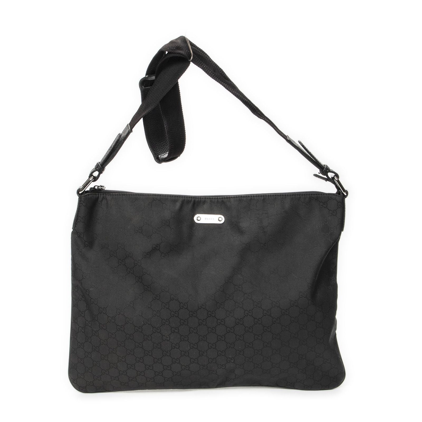 Gucci Large Flat Messenger Bag Black GG Nylon Canvas