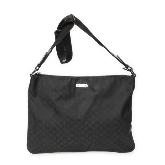 Gucci Large Flat Messenger Bag Black GG Nylon Canvas