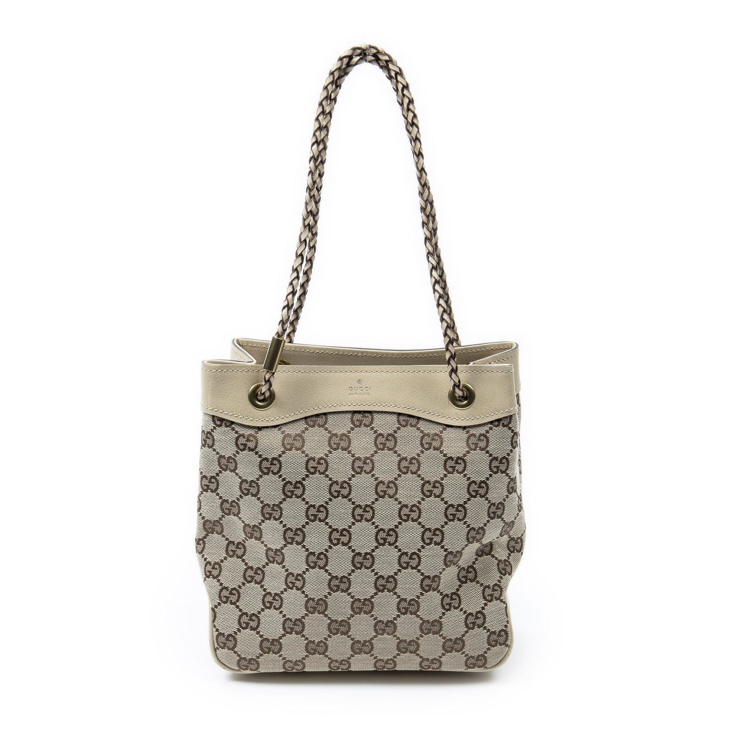 Gucci Open Tote Beige GG Canvas a with Braided Handle