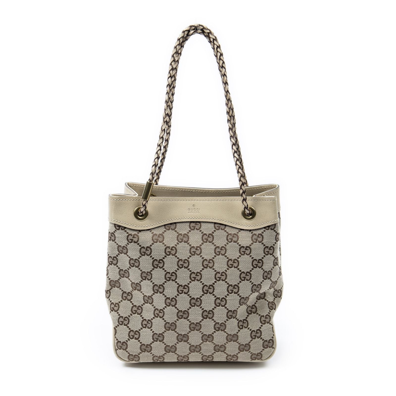 Gucci Open Tote Beige GG Canvas a with Braided Handle