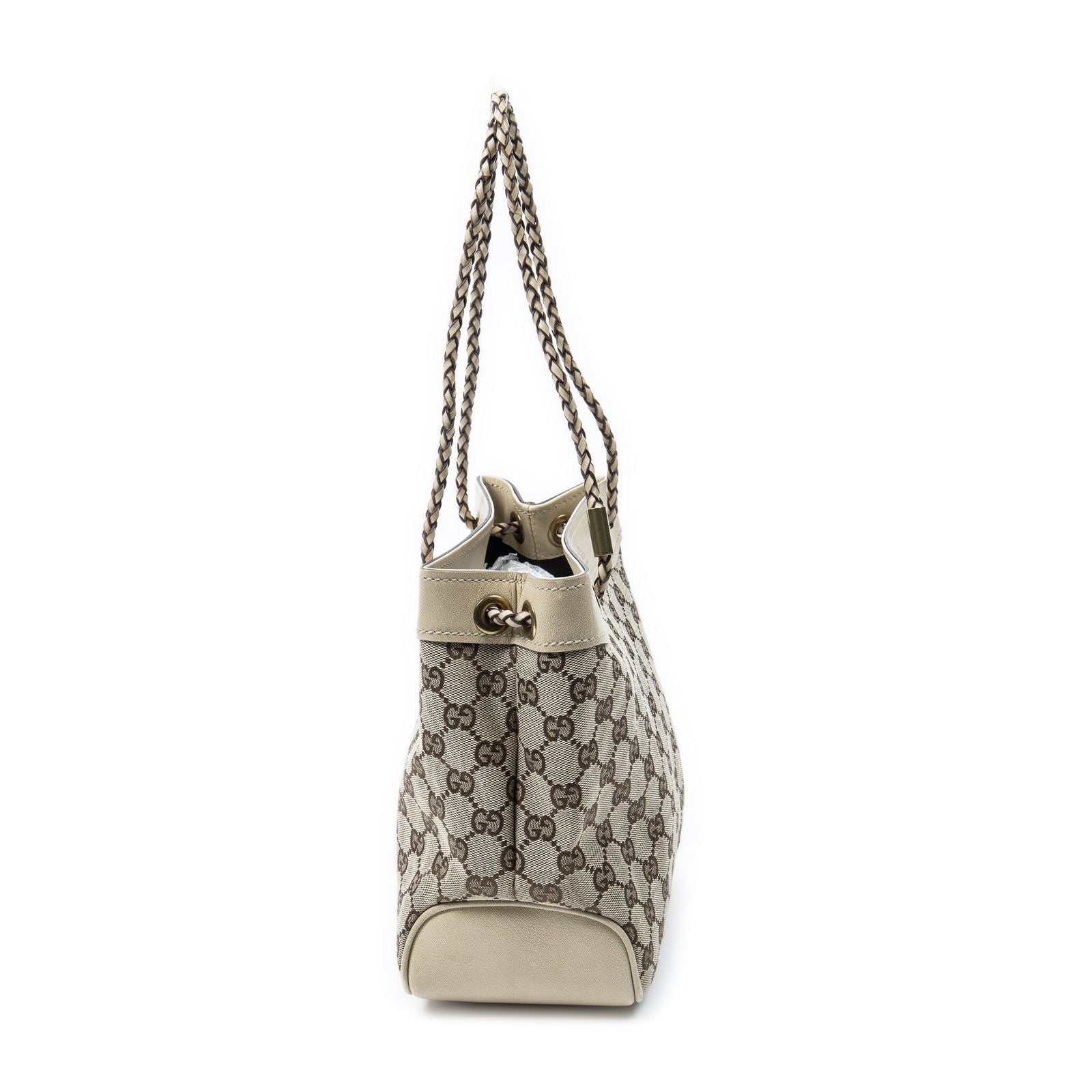 Gucci Open Tote Beige GG Canvas a with Braided Handle — view 4