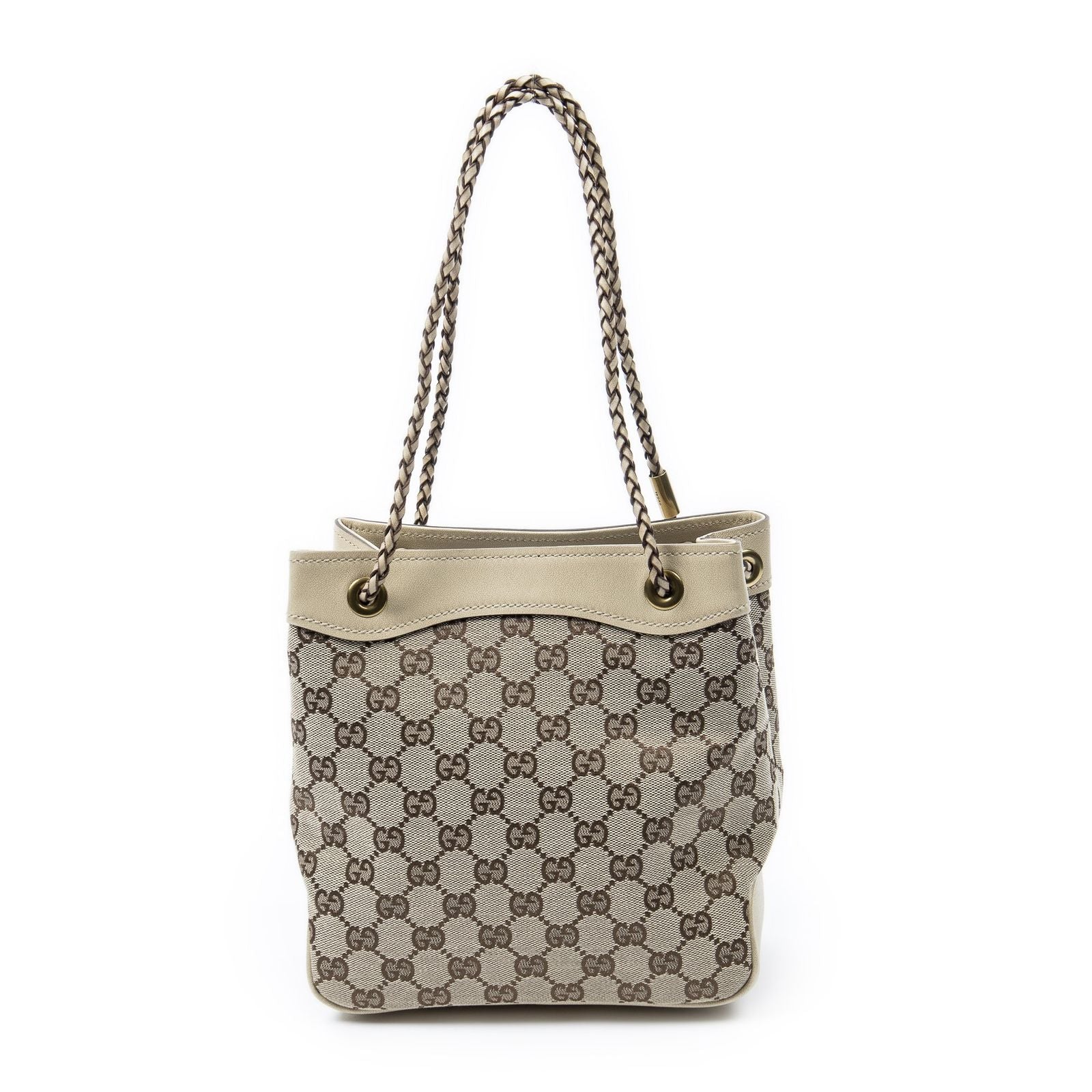 Gucci Open Tote Beige GG Canvas a with Braided Handle — view 5