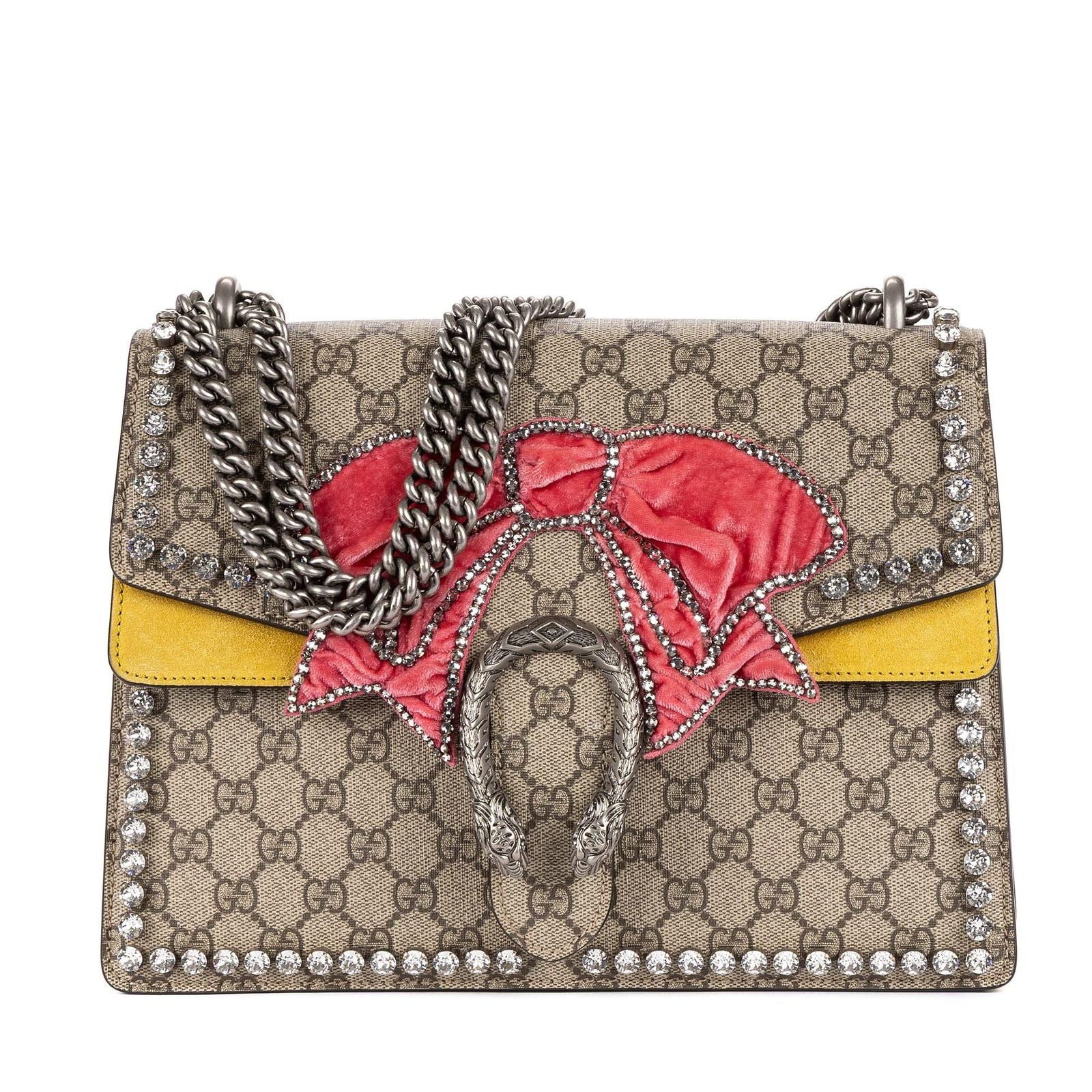 Gucci Crystal Bow GG Supreme Dionysus Beige Yellow Pink with a Presence of