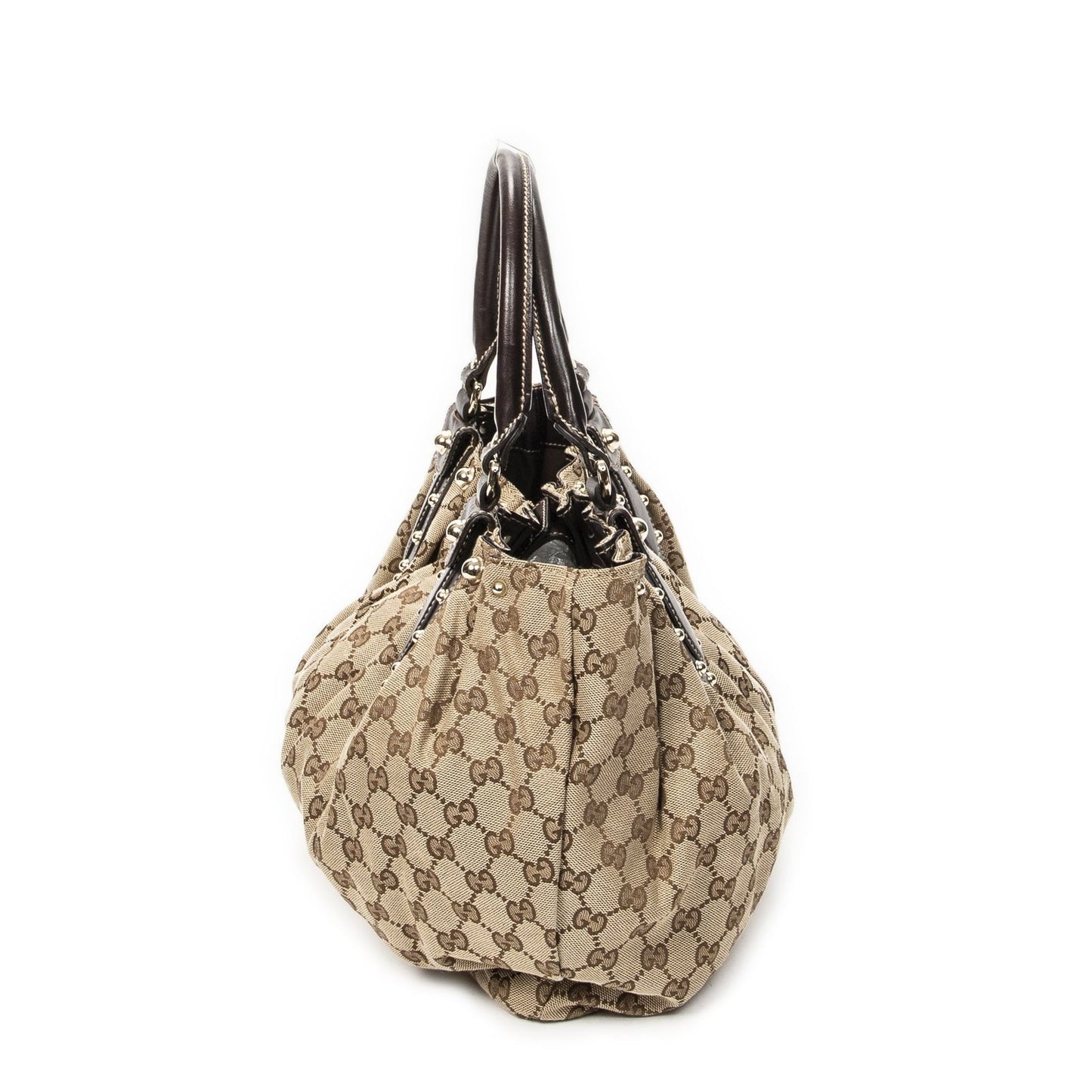 Gucci Studded Pellum Tote Beige Dark Brown GG Canvas — view 4