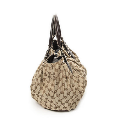 Gucci Studded Pellum Tote Beige Dark Brown GG Canvas — view 3