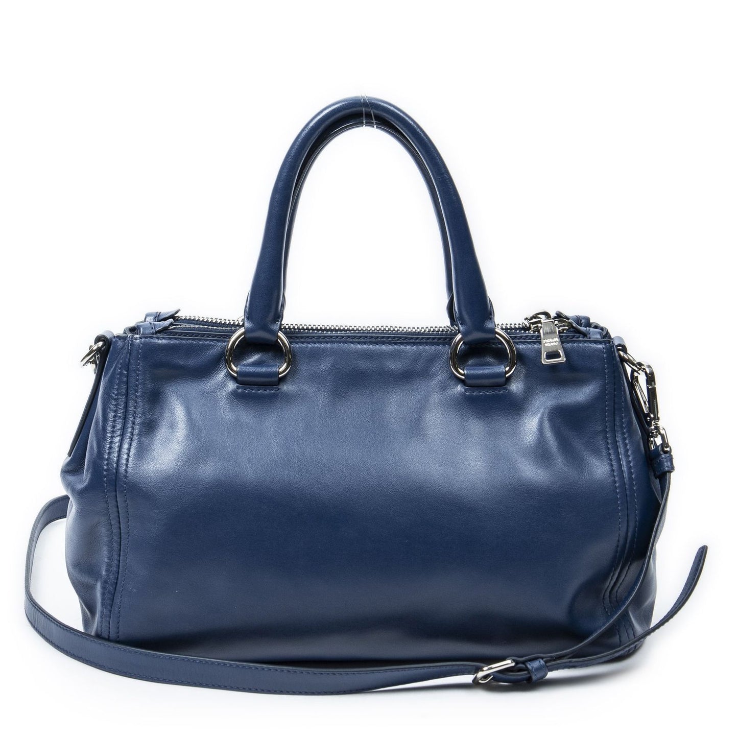 Prada Zip Pocket Shopping Tote Blue Soft Calfskin Leather — view 5