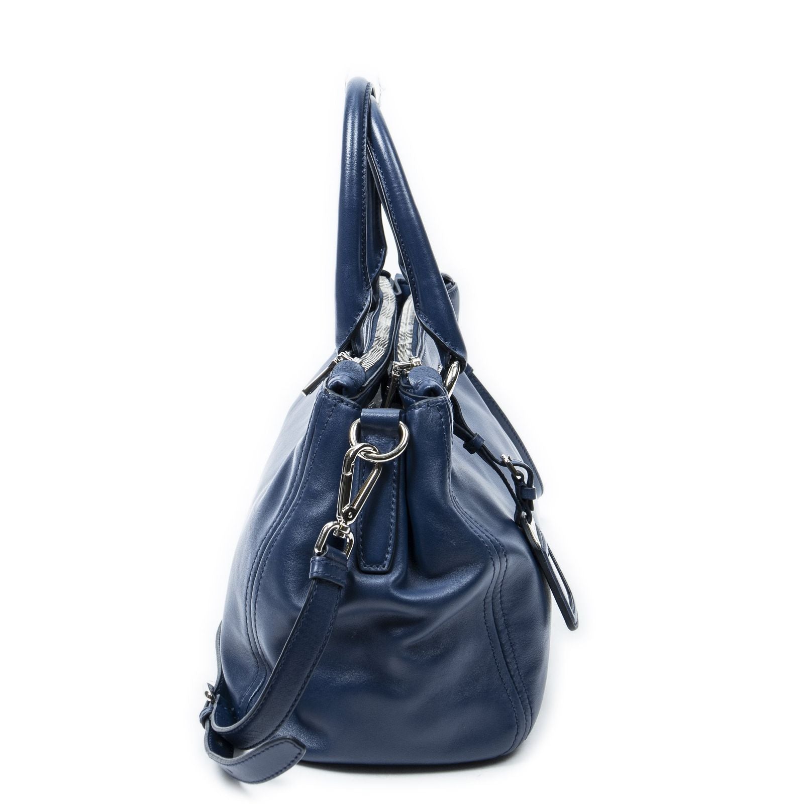 Prada Zip Pocket Shopping Tote Blue Soft Calfskin Leather — view 4