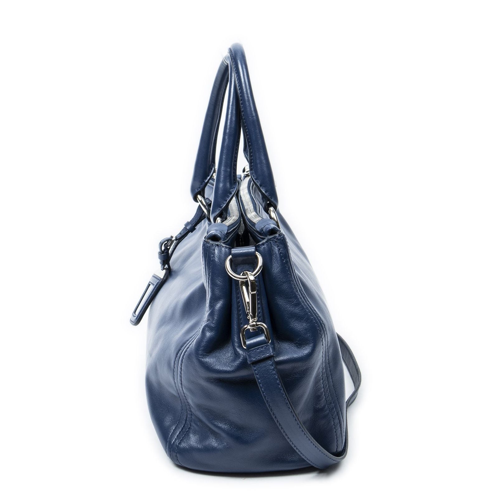 Prada Zip Pocket Shopping Tote Blue Soft Calfskin Leather — view 3