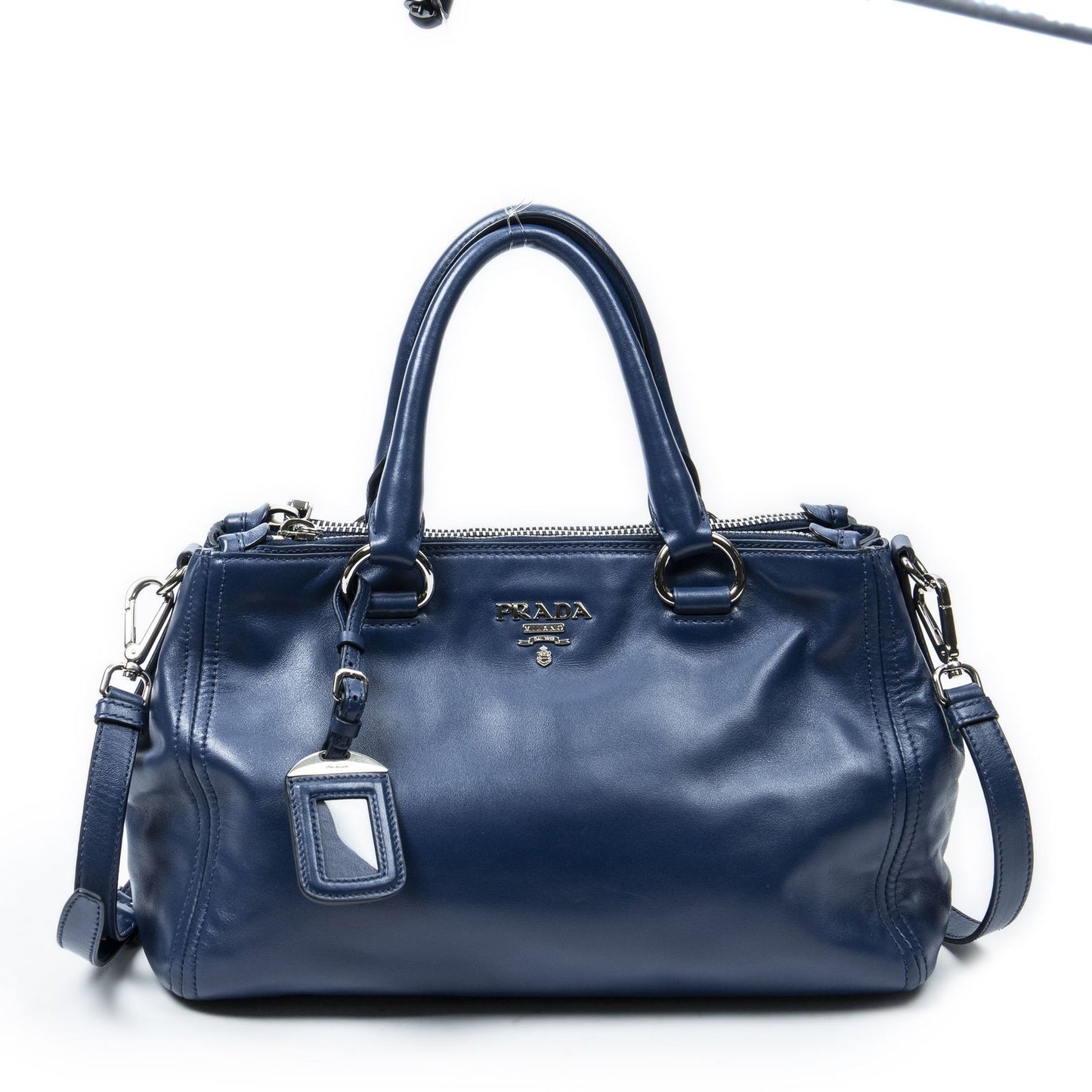 Prada Zip Pocket Shopping Tote Blue Soft Calfskin Leather