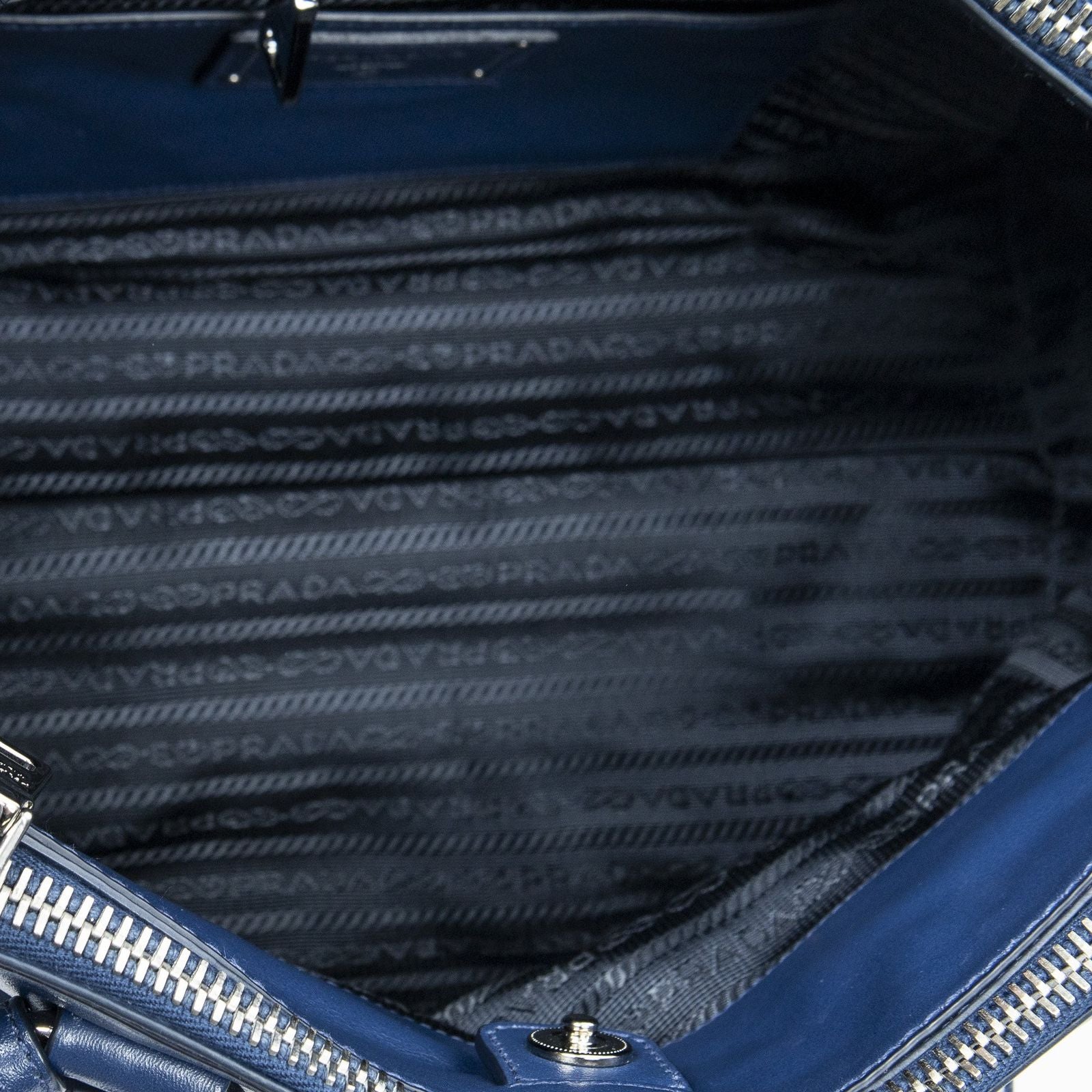 Prada Zip Pocket Shopping Tote Blue Soft Calfskin Leather — view 9
