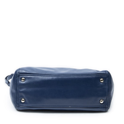 Prada Zip Pocket Shopping Tote Blue Soft Calfskin Leather — view 6