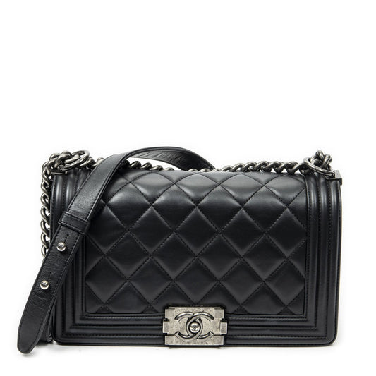 Chanel Midi Amboy Black Quilted Lambskin Leather Messenger Bag