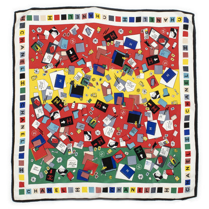 Chanel Scarf Red Ivory Green Silk — view 2