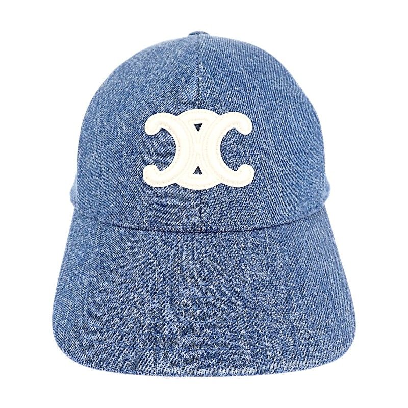 Celine Triomphe Baseball Union Wash Denim S Cap Cotton Blue Hat