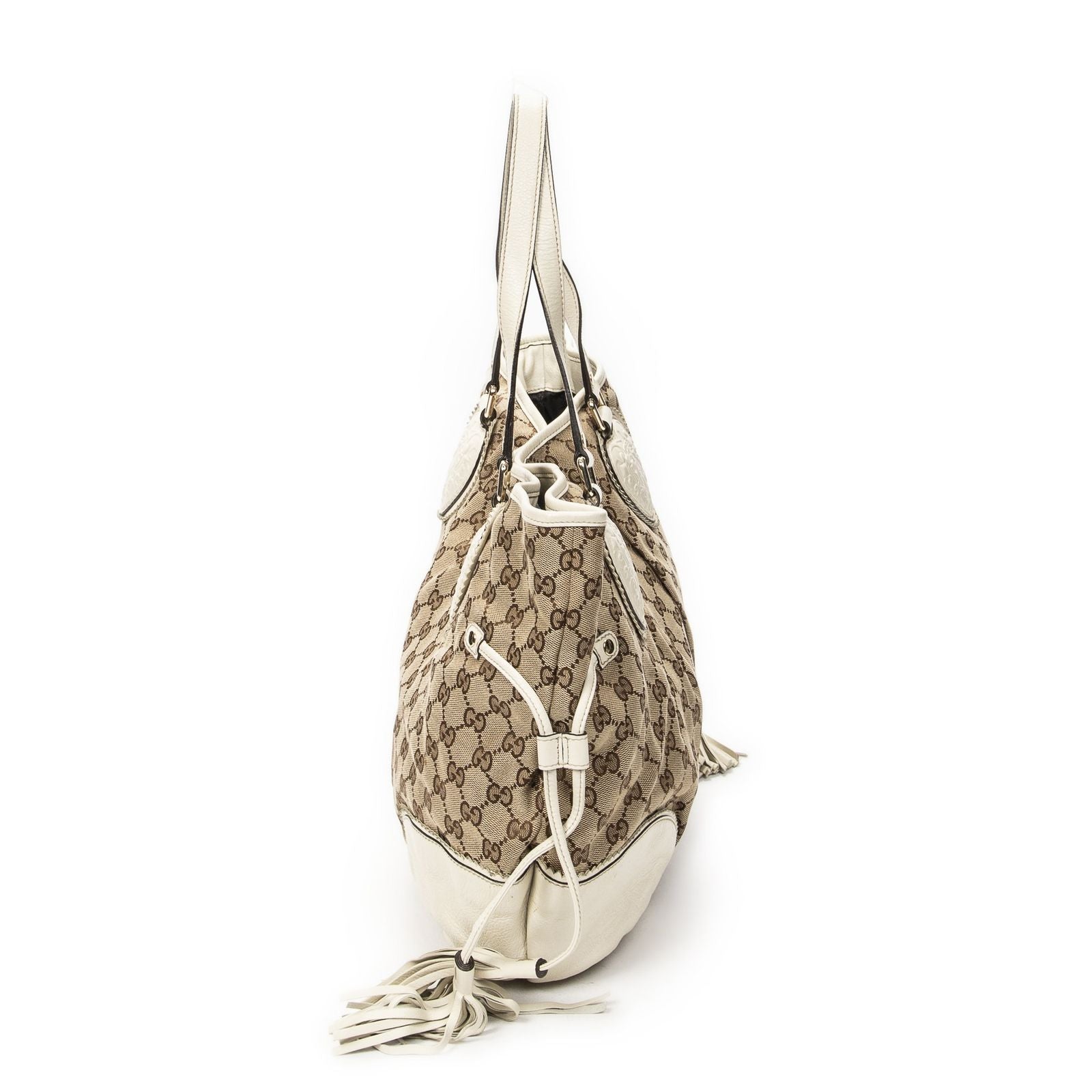 Gucci Large Tribeca Tassel Tote Beige Ivory GG Canvas — view 4