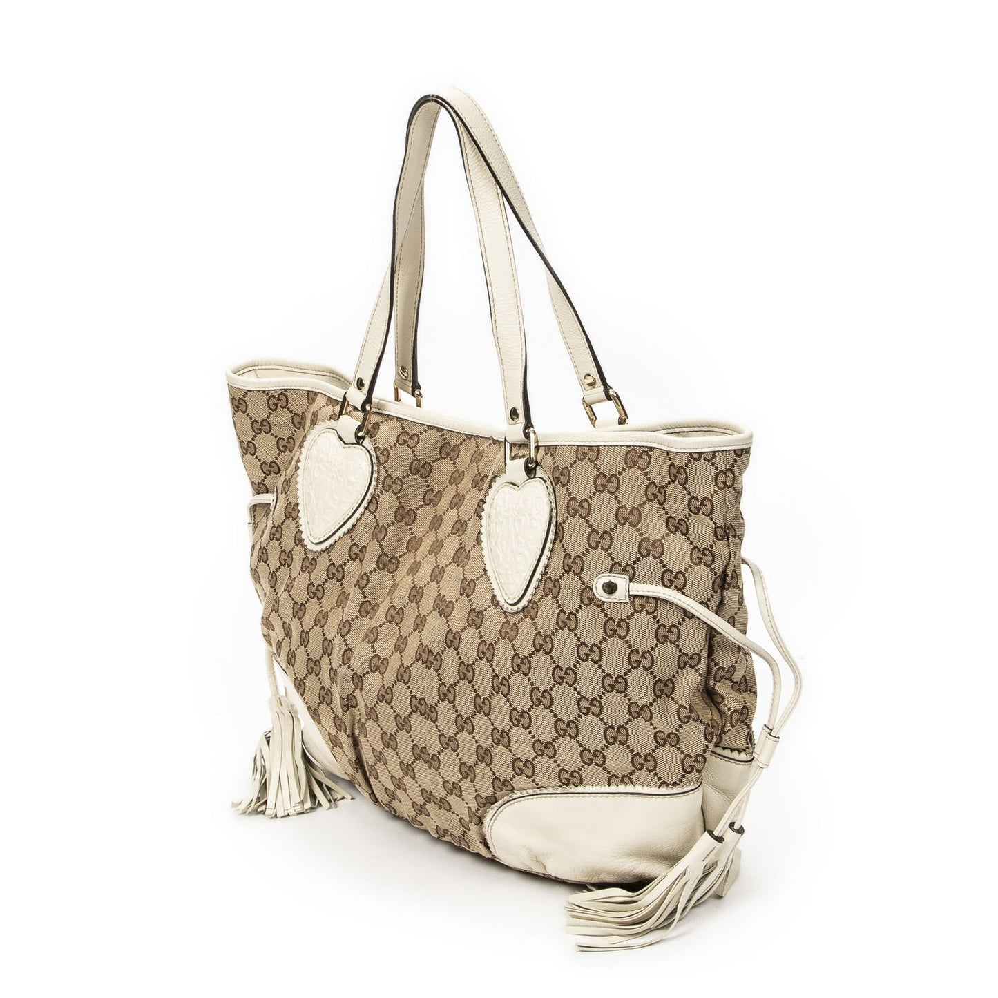 Gucci Large Tribeca Tassel Tote Beige Ivory GG Canvas — view 2