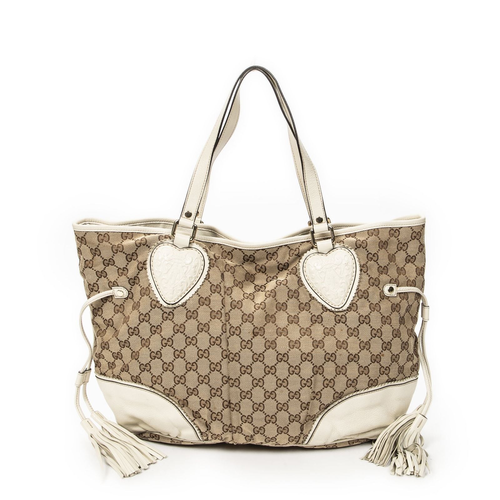Gucci Large Tribeca Tassel Tote Beige Ivory GG Canvas — view 5