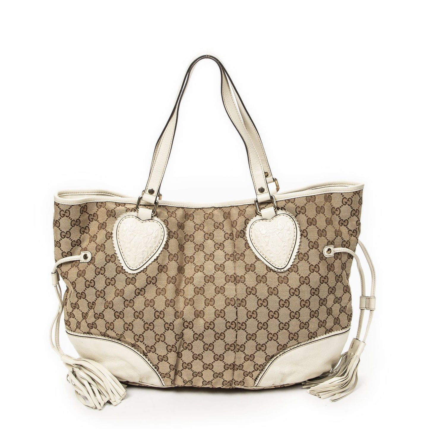 Gucci Large Tribeca Tassel Tote Beige Ivory GG Canvas