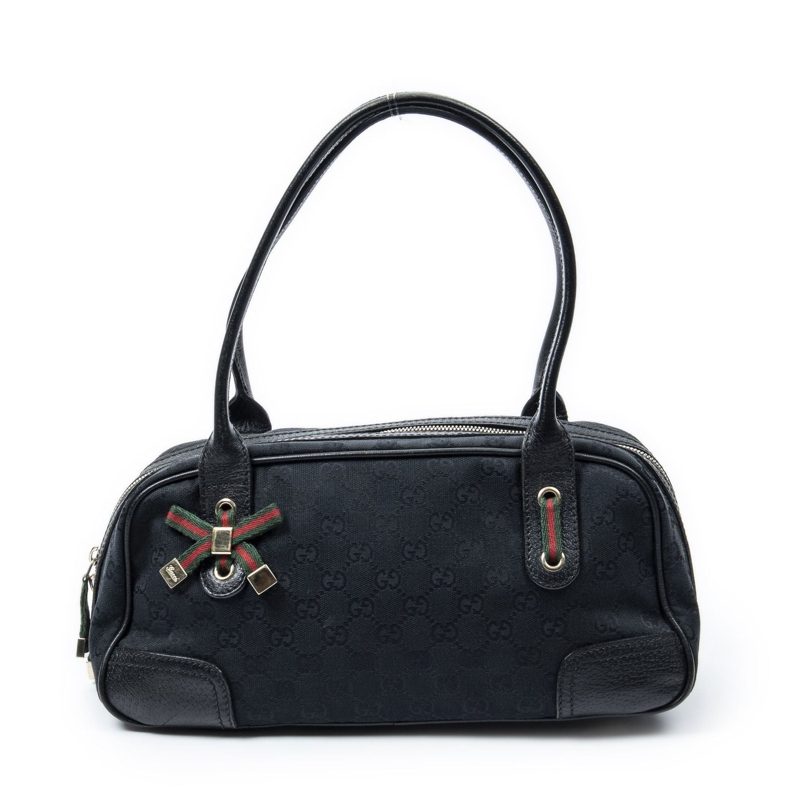 Gucci Web Principe Boston Black GG Canvas Messenger Bag