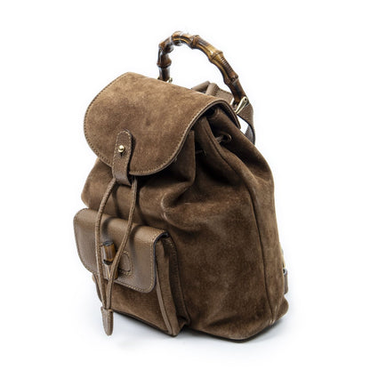 Gucci Mini Bamboo Backpack Brown Suede Leather — view 2