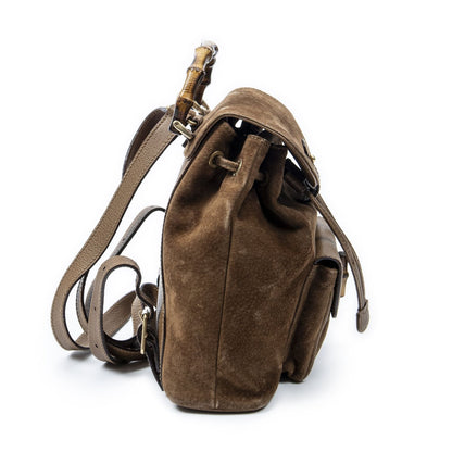 Gucci Mini Bamboo Backpack Brown Suede Leather — view 4