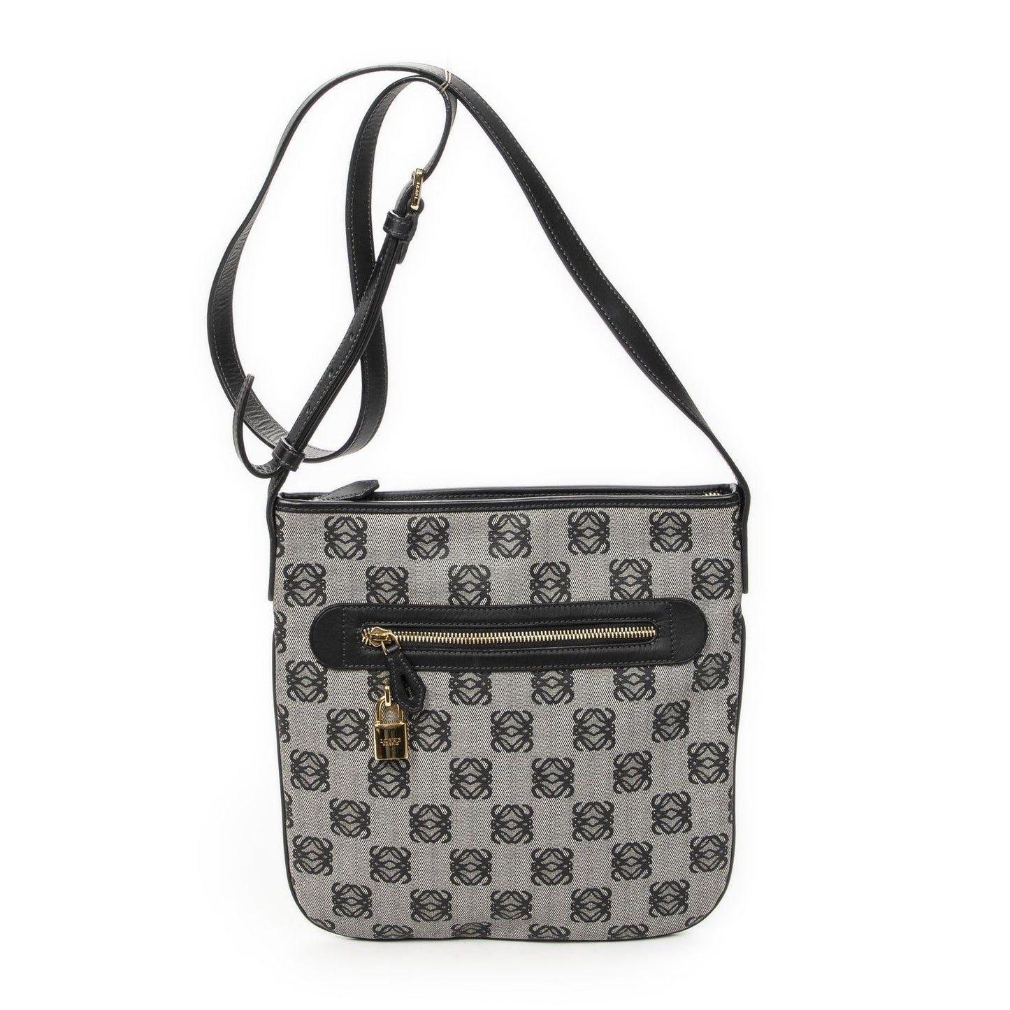 Loewe Anagram Flat Crossbody Bag Black Canvas