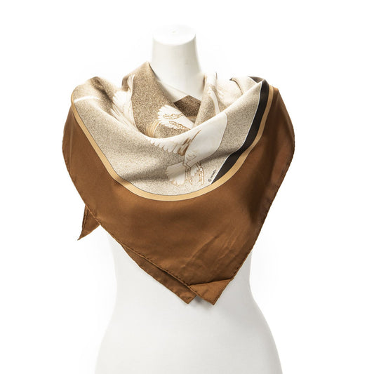 Hermes Scarf Brown Beige Silk