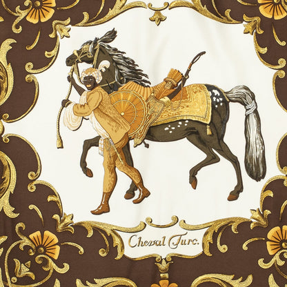 Hermes Scarf Brown Gold Red Silk — view 3