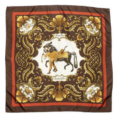 Hermes Scarf Brown Gold Red Silk — view 2
