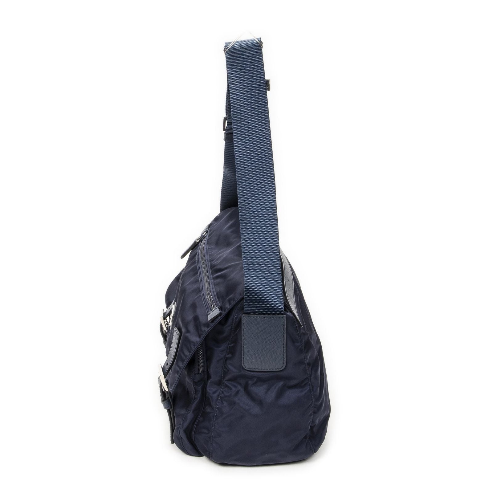Prada Double Buckle Flap Messenger Bag Navy Nylon Canvas — view 3