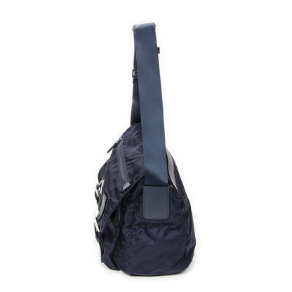 Prada Double Buckle Flap Messenger Bag Navy Nylon Canvas — view 3