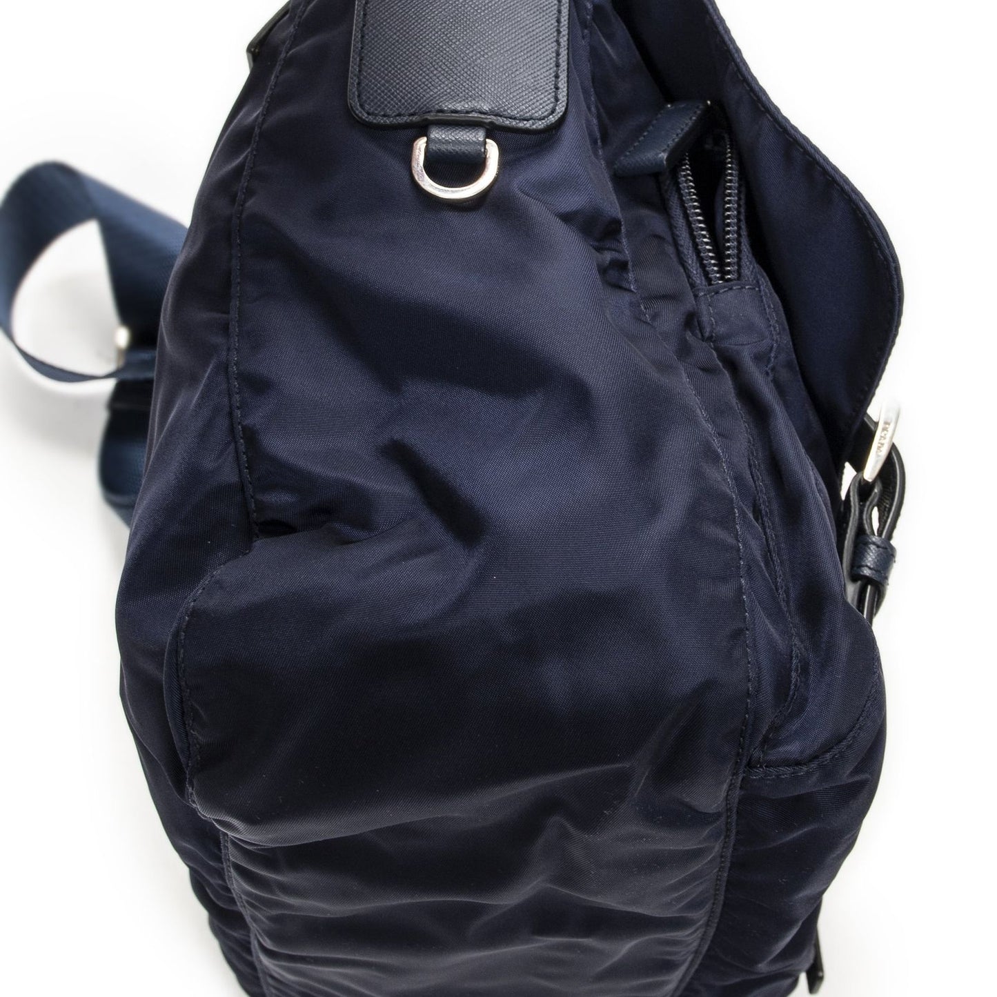 Prada Double Buckle Flap Messenger Bag Navy Nylon Canvas — view 7