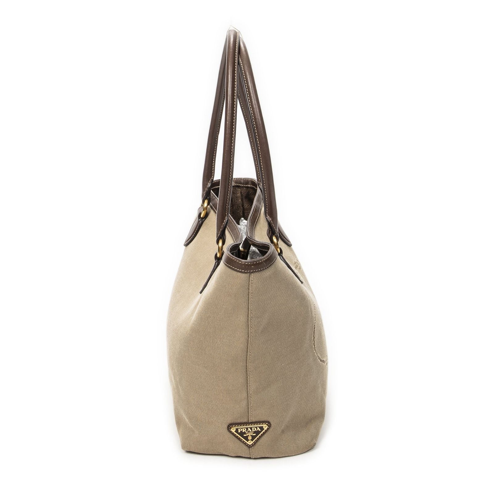Prada Tote Beige Brown Jaca Dog Canvas — view 4